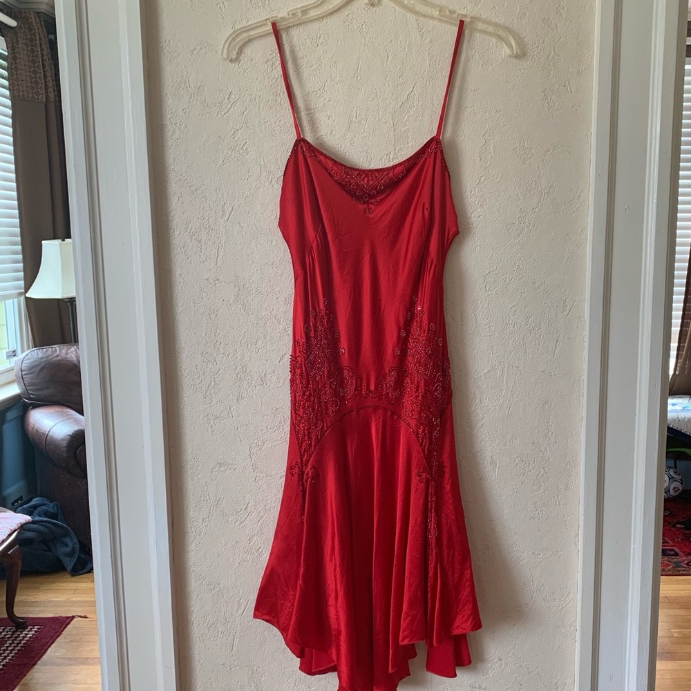 Papell Boutique Red Silk Evening Gown